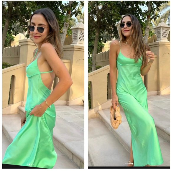 ZARA Mint Green Satin Effect Open Back Midi Maxi Dress $59.90 - Picture 13 of 17